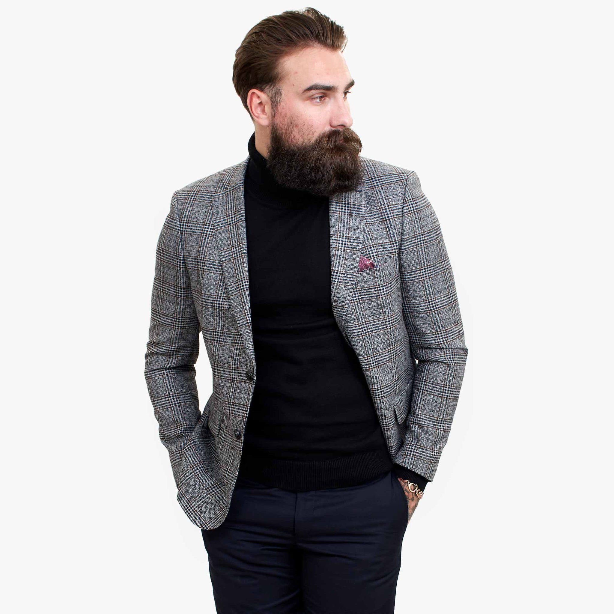 Terno elegante de lã de 3 peças Happy Gentleman com colete marrom contrastante.