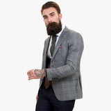 Terno elegante de lã de 3 peças Happy Gentleman com colete marrom contrastante.