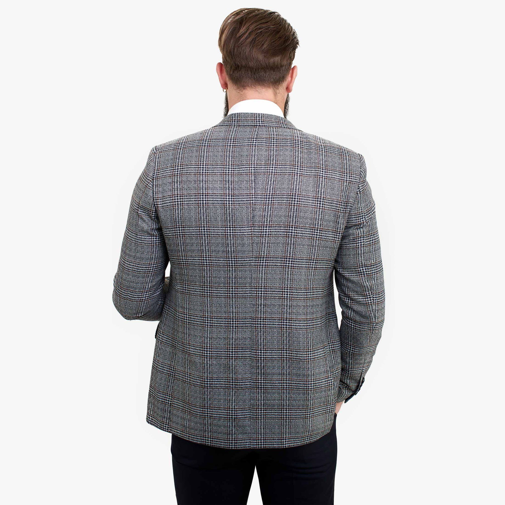 Terno elegante de lã de 3 peças Happy Gentleman com colete marrom contrastante.