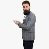 Terno elegante de lã de 3 peças Happy Gentleman com colete marrom contrastante.