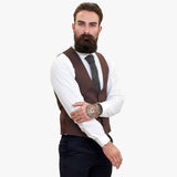 Terno elegante de lã de 3 peças Happy Gentleman com colete marrom contrastante.