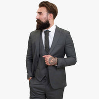 Terno de lã cinza Happy Gentleman MIROLE, corte sob medida, 3 peças.