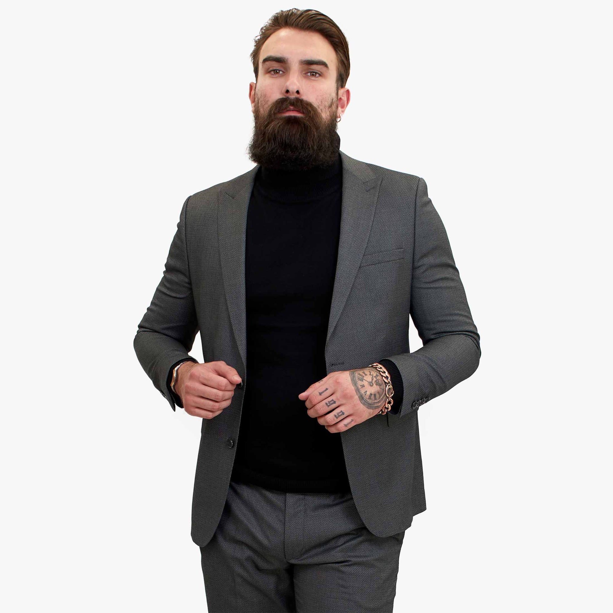 Terno de lã cinza Happy Gentleman MIROLE, corte sob medida, 3 peças.