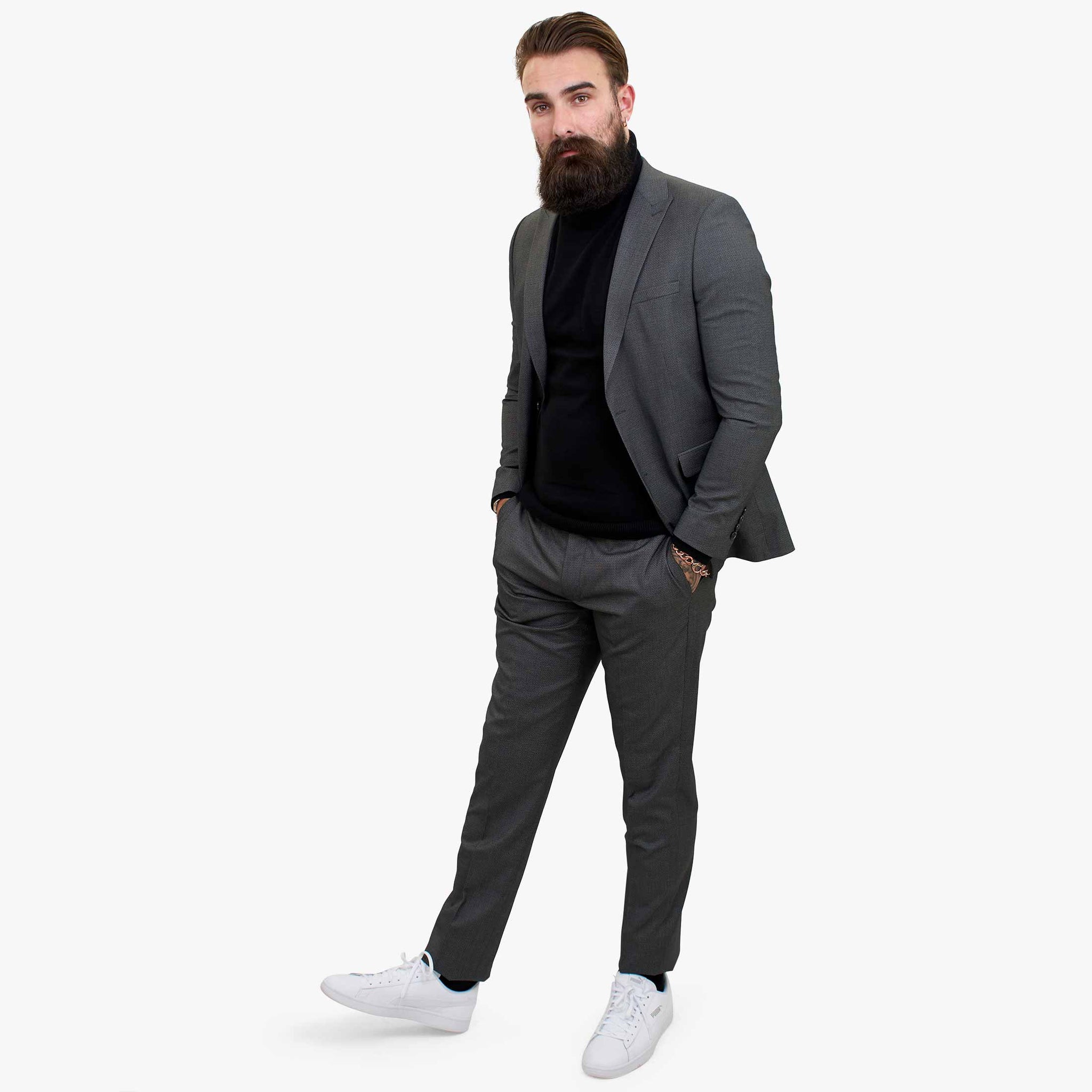 Terno de lã cinza Happy Gentleman MIROLE, corte sob medida, 3 peças.