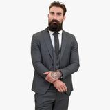 Terno de lã cinza Happy Gentleman MIROLE, corte sob medida, 3 peças.