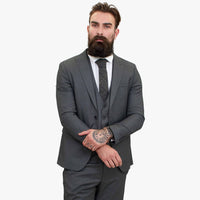 Terno de lã cinza Happy Gentleman MIROLE, corte sob medida, 3 peças.