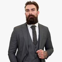 Terno de lã cinza Happy Gentleman MIROLE, corte sob medida, 3 peças.