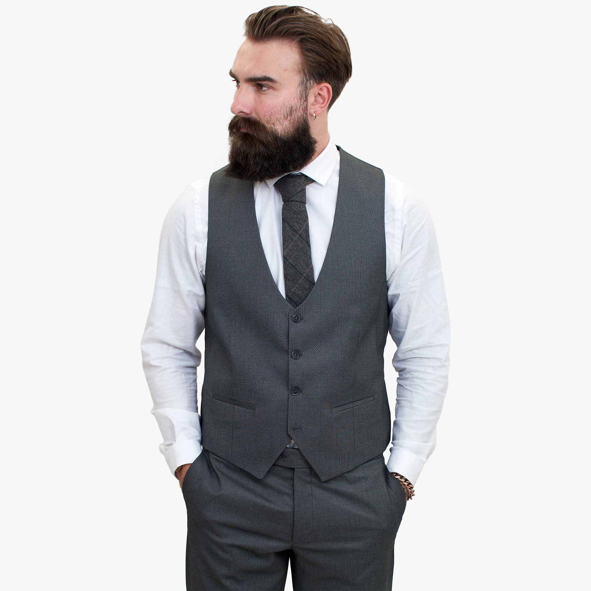 Terno de lã cinza Happy Gentleman MIROLE, corte sob medida, 3 peças.
