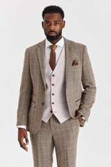 Terno Harris Brown Tweed com colete Mayfair Stone
