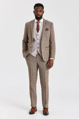 Terno Harris Brown Tweed com colete Mayfair Stone