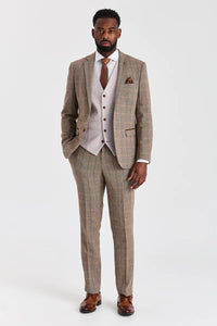 Terno Harris Brown Tweed com colete Mayfair Stone