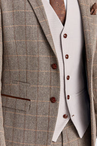 Terno Harris Brown Tweed com colete Mayfair Stone