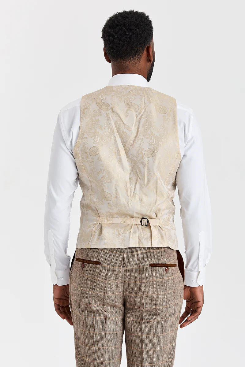 Terno Harris Brown Tweed com colete Mayfair Stone