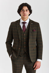 Harris - Terno de tweed verde de 3 peças em mistura de lã para homem