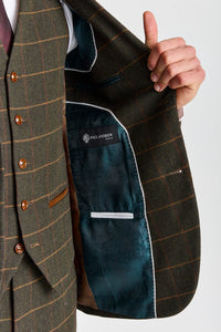 Harris - Terno de tweed verde de 3 peças em mistura de lã para homem