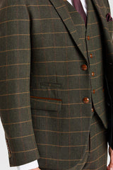 Harris - Terno de tweed verde de 3 peças em mistura de lã para homem