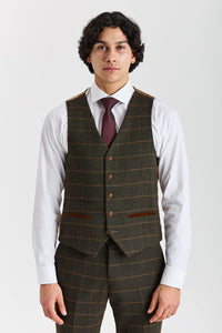 Harris - Terno de tweed verde de 3 peças em mistura de lã para homem