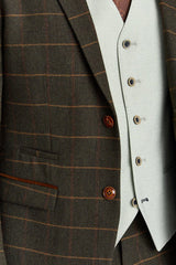 Terno Harris Green Check Tweed com colete contrastante Belmont Sage.