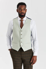Terno Harris Green Check Tweed com colete contrastante Belmont Sage.