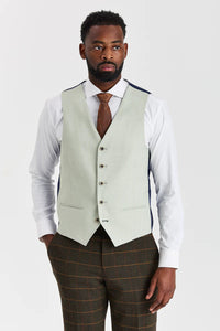 Terno Harris Green Check Tweed com colete contrastante Belmont Sage.