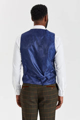 Terno Harris Green Check Tweed com colete contrastante Belmont Sage.