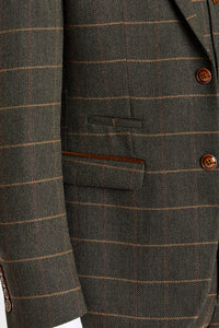 Harris - Blazer de tweed verde com estampa espinha de peixe