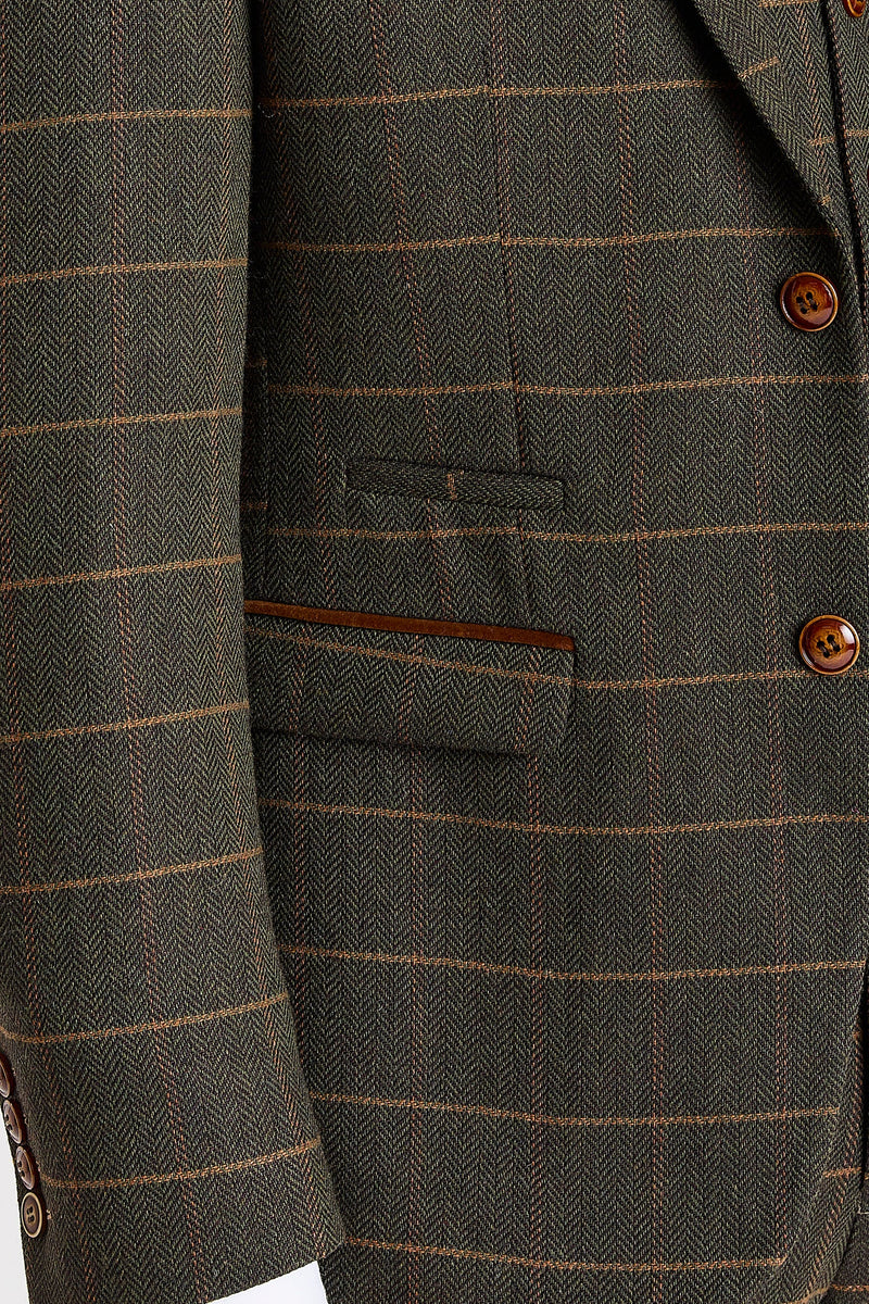 Harris - Blazer de tweed verde com estampa espinha de peixe