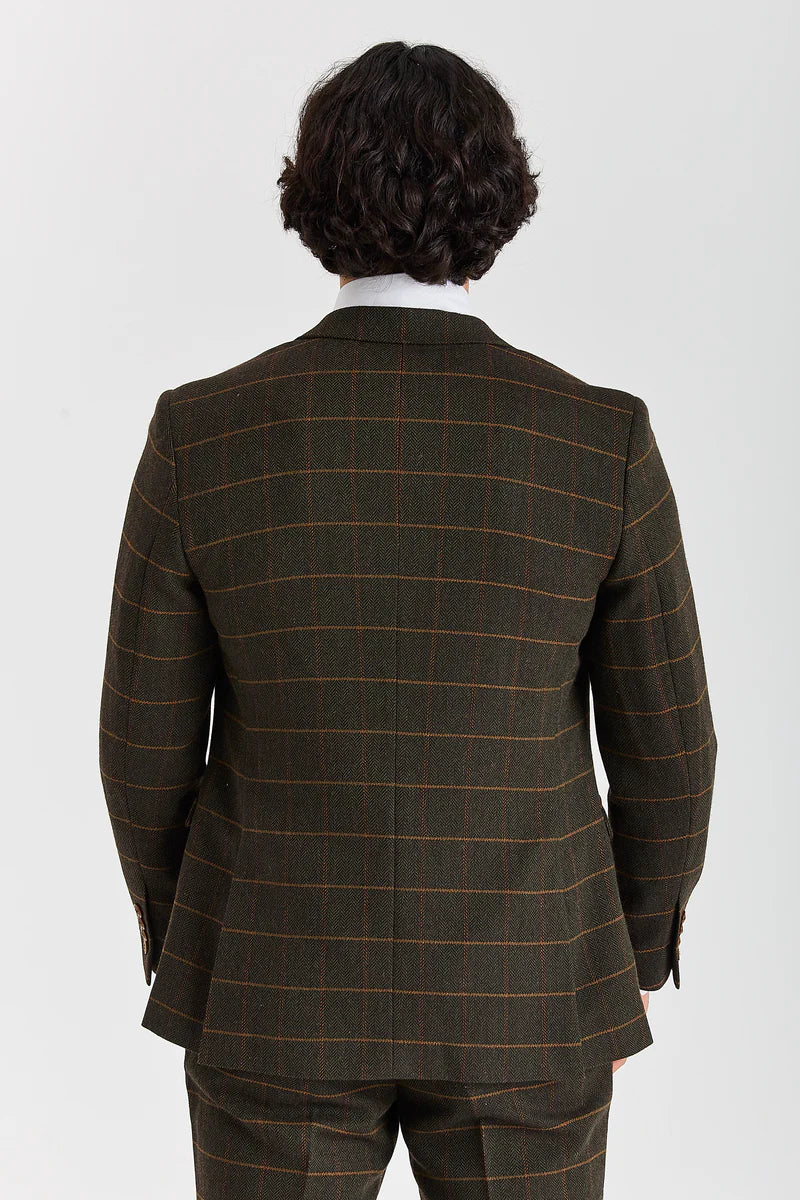 Harris - Blazer de tweed verde com estampa espinha de peixe