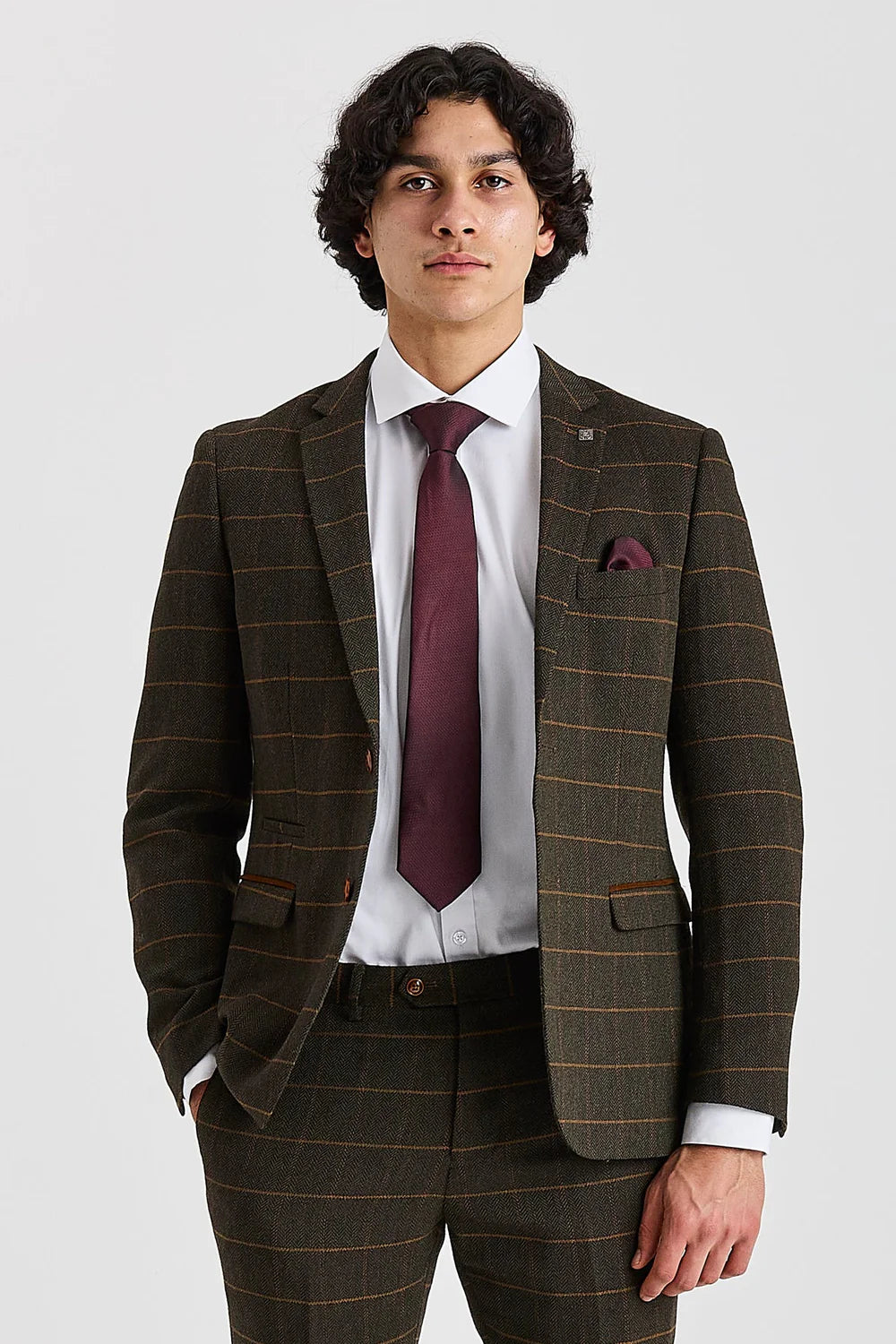 Harris - Blazer de tweed verde com estampa espinha de peixe