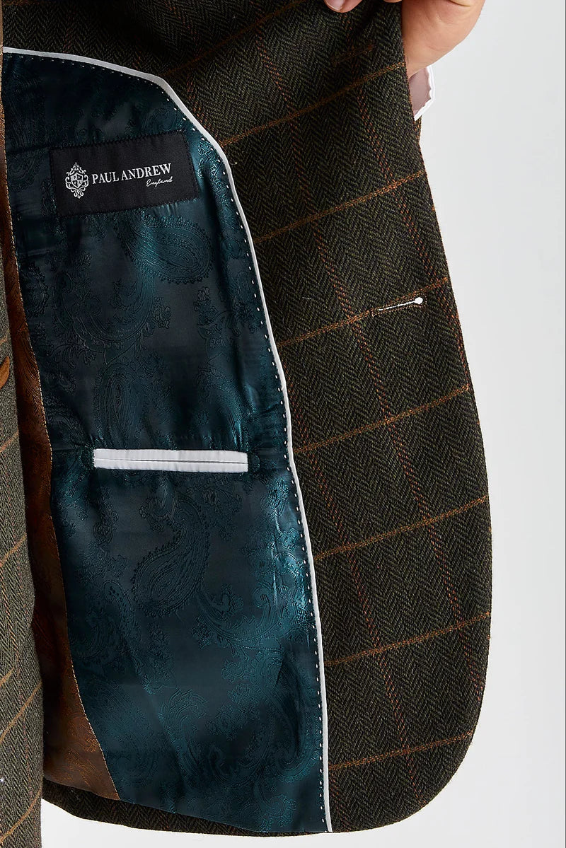 Harris - Blazer de tweed verde com estampa espinha de peixe