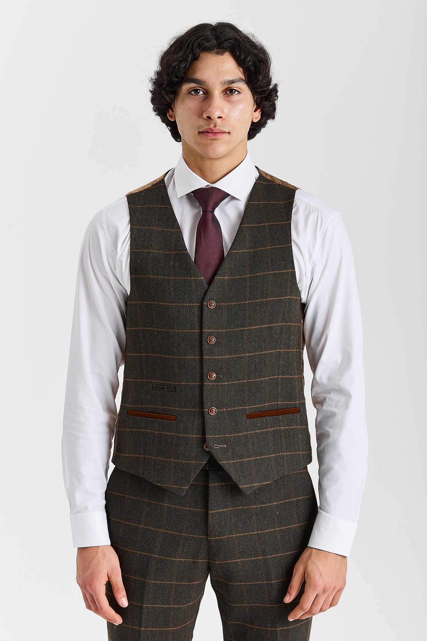 Harris - Colete xadrez espinha de peixe em tweed verde para homem