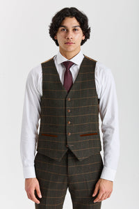 Harris - Colete xadrez espinha de peixe em tweed verde para homem