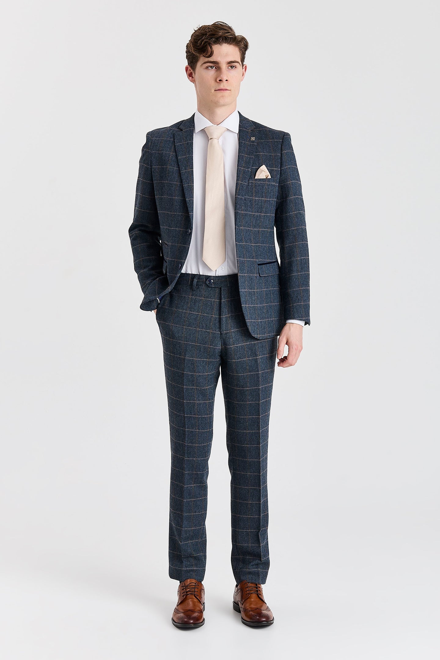 Harris - Blazer masculino em tweed azul-marinho com mistura de lã