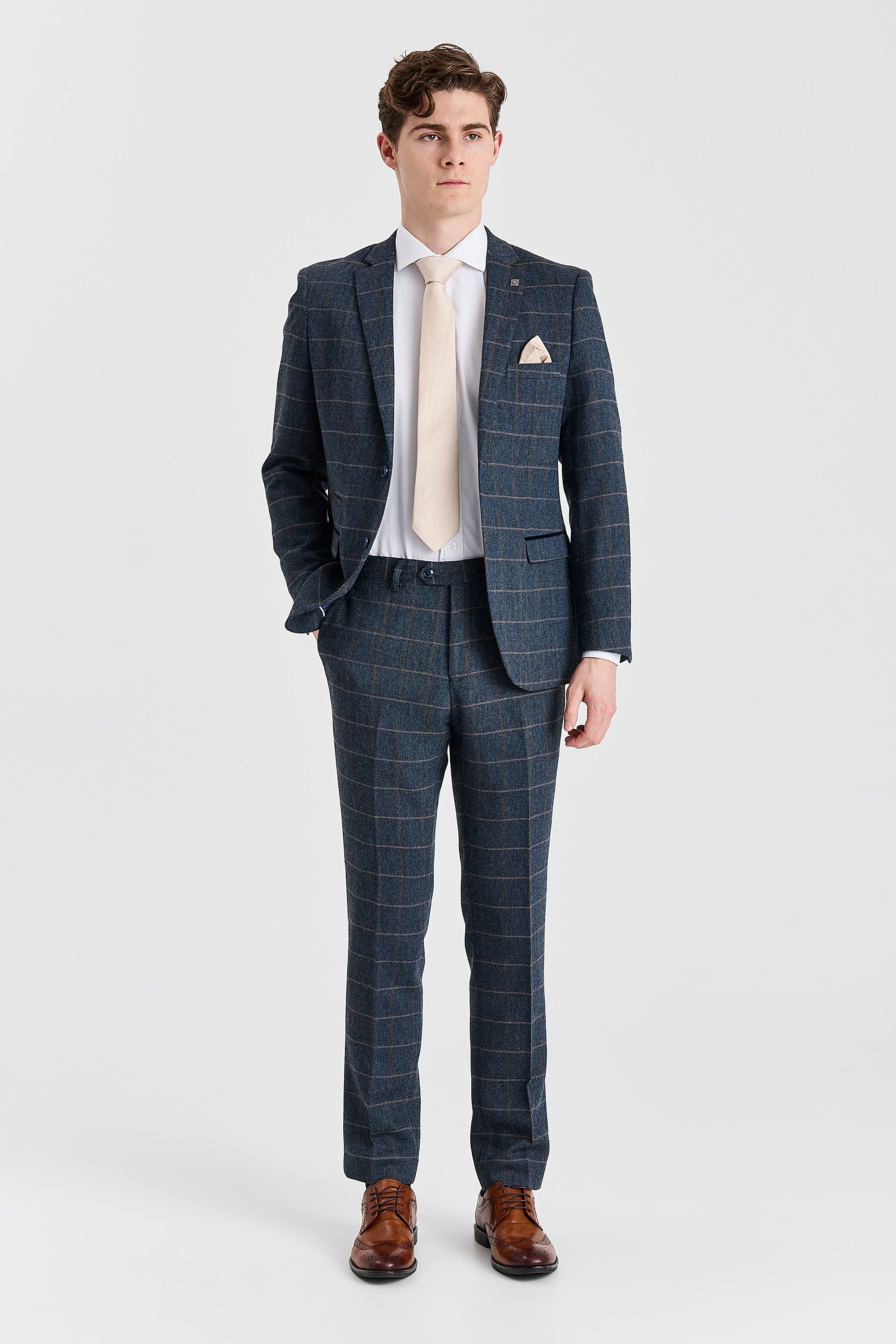 Harris - Blazer masculino em tweed azul-marinho com mistura de lã