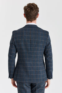 Harris - Blazer masculino em tweed azul-marinho com mistura de lã