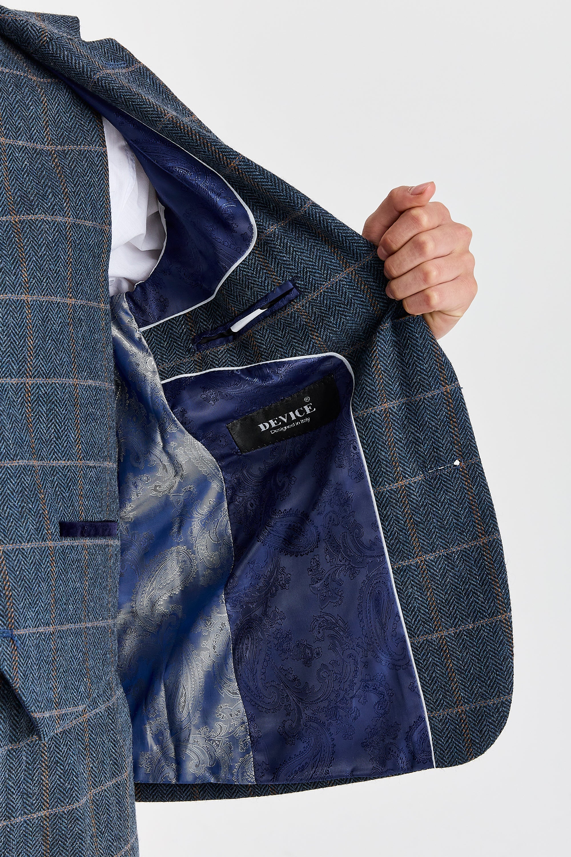 Harris - Blazer masculino em tweed azul-marinho com mistura de lã