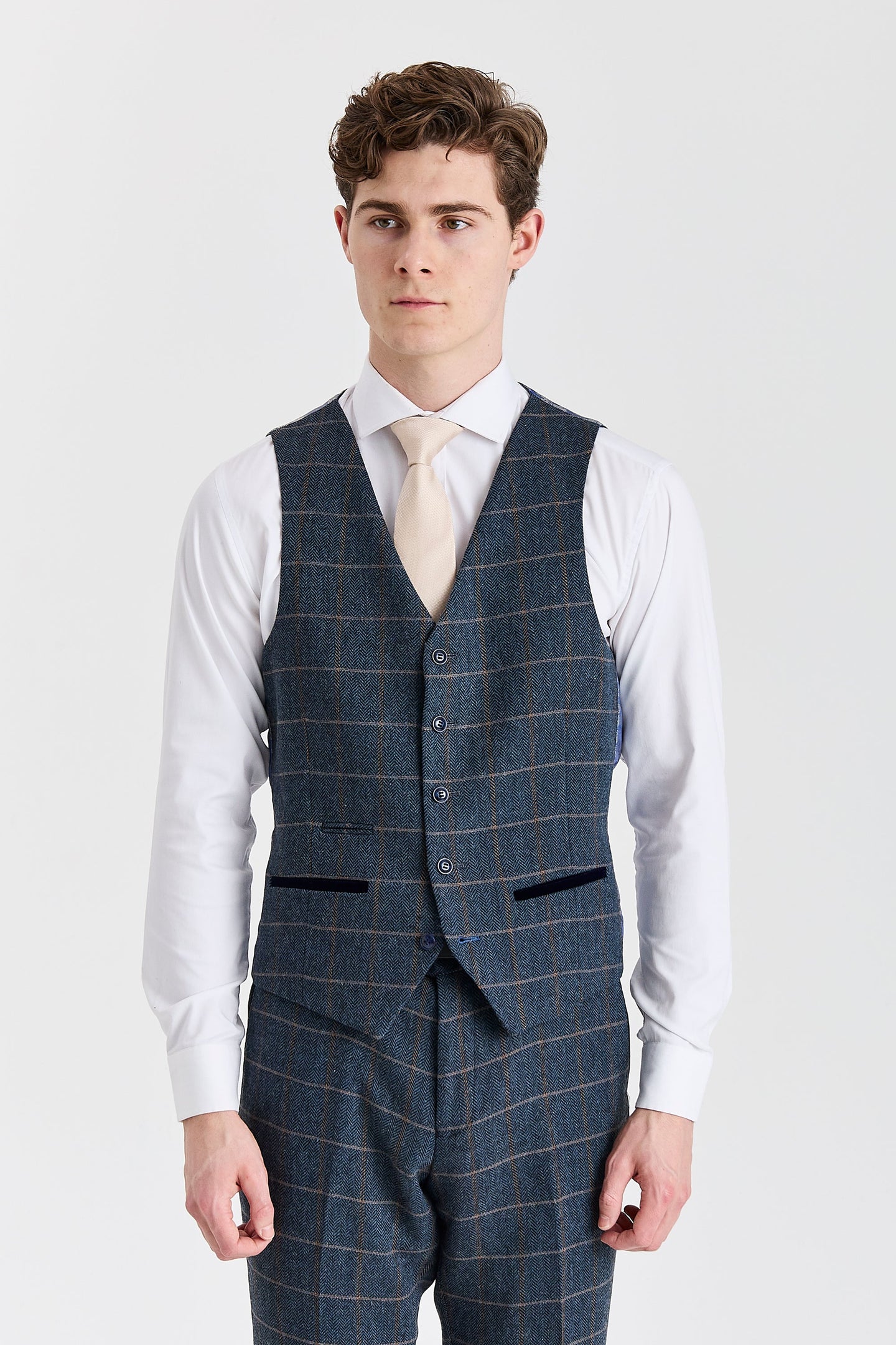 Harris - Colete masculino em tweed azul-marinho com mistura de lã