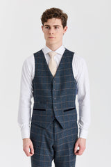 Harris - Colete masculino em tweed azul-marinho com mistura de lã