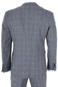 Harris - Terno masculino cinza de tweed com estampa espinha de peixe, 3 peças.