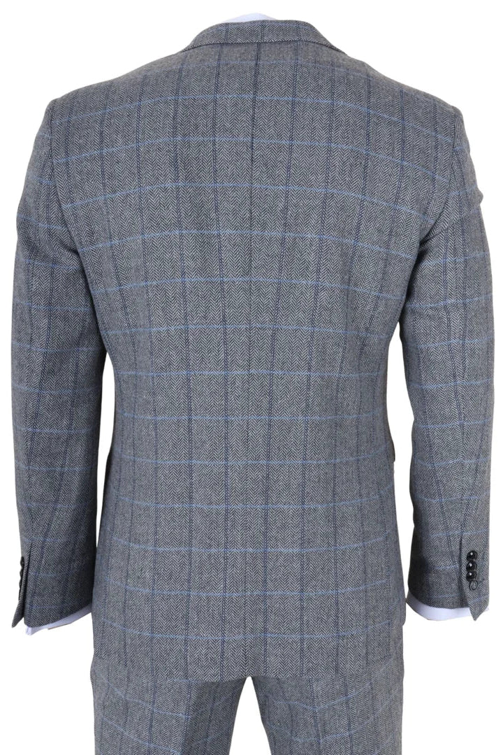 Harris - Terno masculino cinza de tweed com estampa espinha de peixe, 3 peças.