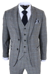 Harris - Terno masculino cinza de tweed com estampa espinha de peixe, 3 peças.