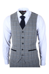 Harris - Terno masculino cinza de tweed com estampa espinha de peixe, 3 peças.