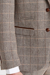 Blazer Harris - Tweed marrom com estampa espinha de peixe para homens