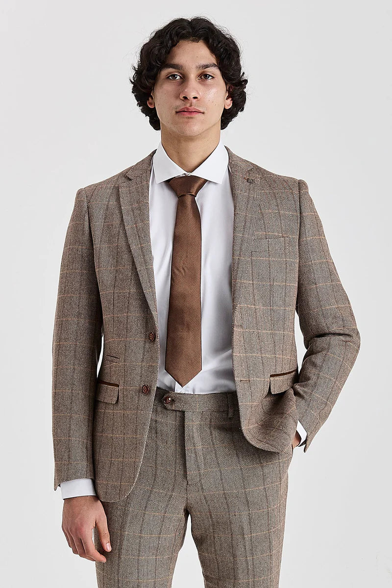 Blazer Harris - Tweed marrom com estampa espinha de peixe para homens