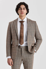 Blazer Harris - Tweed marrom com estampa espinha de peixe para homens