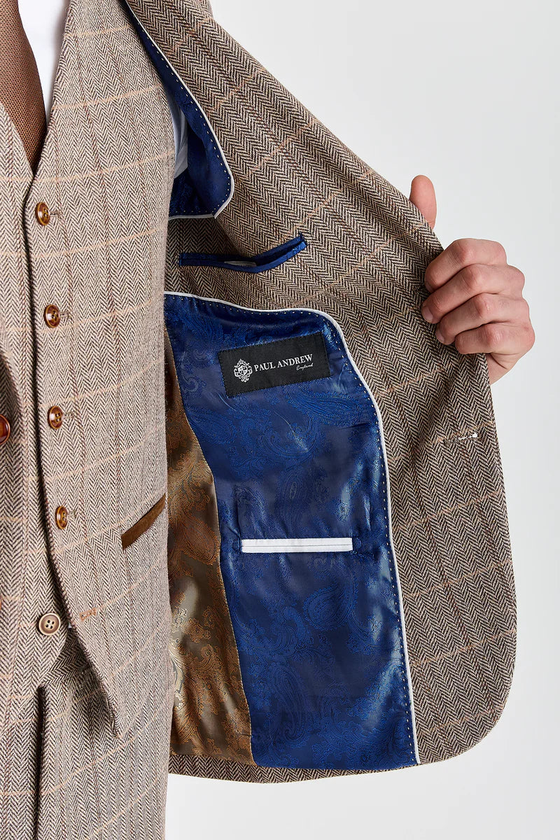 Blazer Harris - Tweed marrom com estampa espinha de peixe para homens