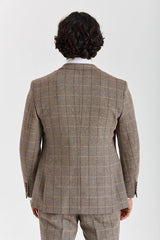 Blazer Harris - Tweed marrom com estampa espinha de peixe para homens