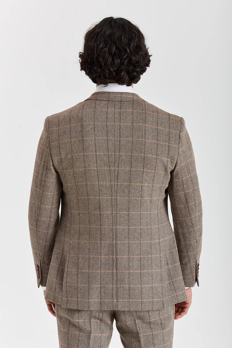 Blazer Harris - Tweed marrom com estampa espinha de peixe para homens