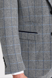 Blazer Harris Tweed Cinza com Estampa Espinha de Peixe para Homens