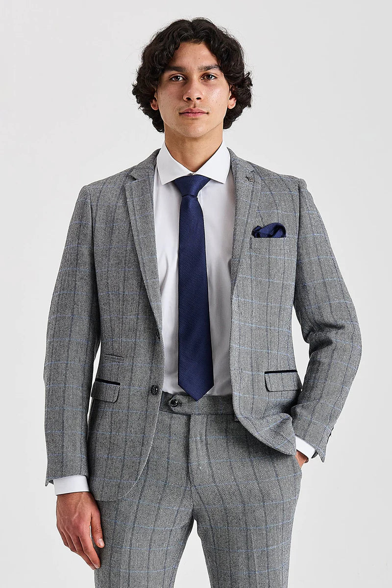 Blazer Harris Tweed Cinza com Estampa Espinha de Peixe para Homens